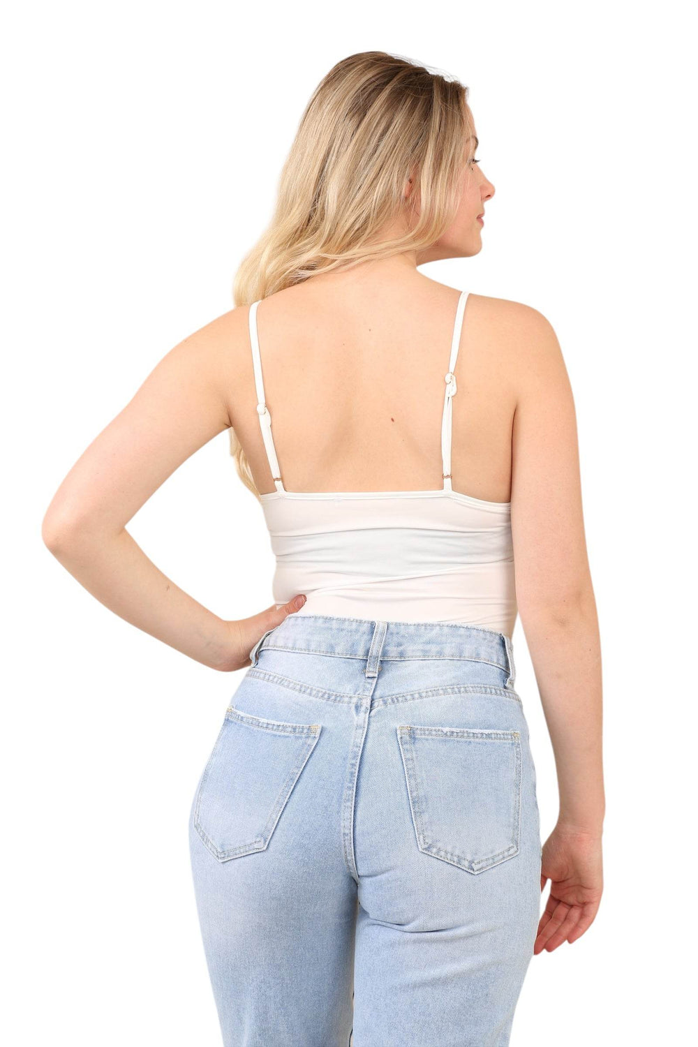 Lace Front Bodysuit – Elegant Sheer V-Neck Sleeveless Top - Elaina Fashion