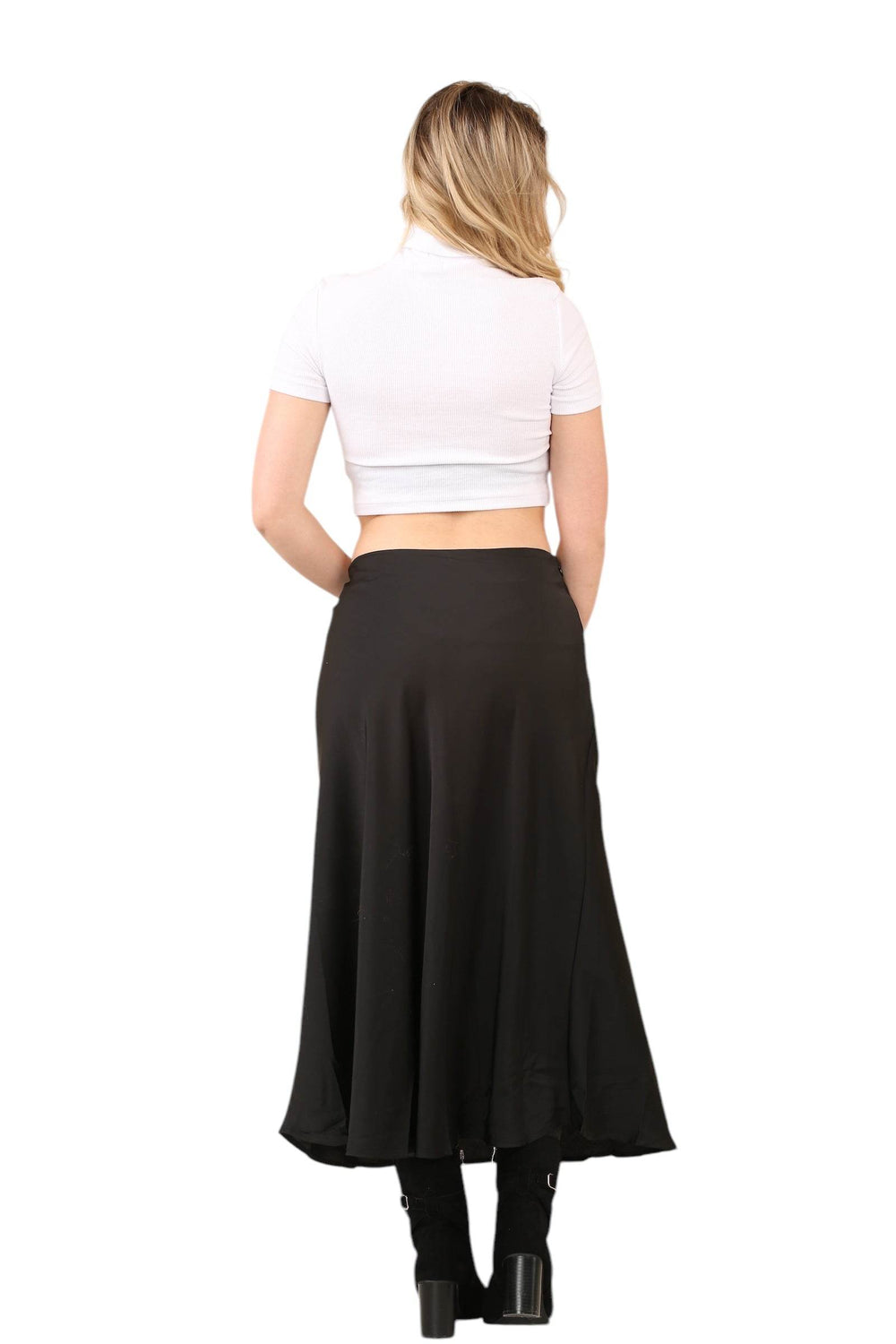 Sleek Black Satin Midi Skirt – Timeless Elegance for Every Occasion - Elaina Fashion