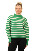 Cosy Striped Jumper with Mock Neck – Soft Acrylic Knit G/W