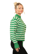 Cosy Striped Jumper with Mock Neck – Soft Acrylic Knit G/W