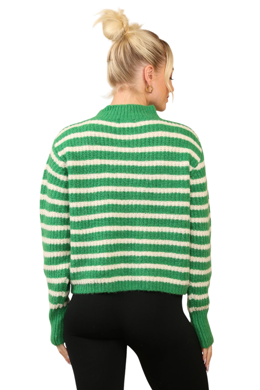 Cosy Striped Jumper with Mock Neck – Soft Acrylic Knit G/W