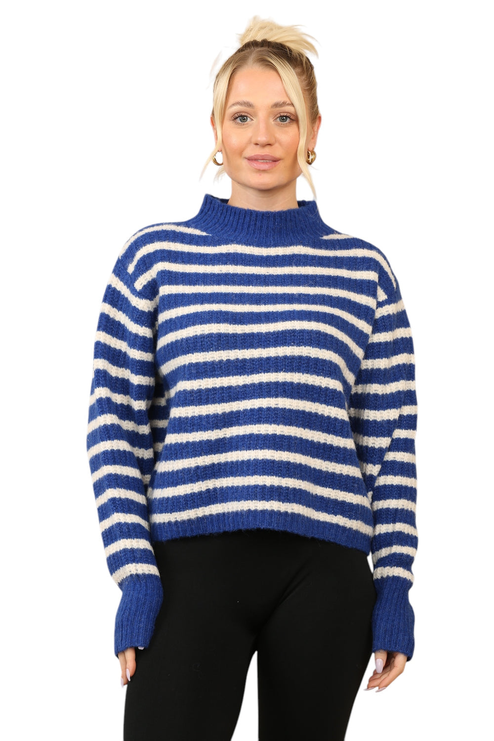 Cosy Striped Jumper with Mock Neck – Soft Acrylic Knit B/W Main image
