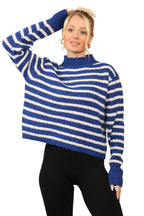 Cosy Striped Jumper with Mock Neck – Soft Acrylic Knit B/W