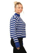Cosy Striped Jumper with Mock Neck – Soft Acrylic Knit B/W