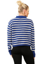 Cosy Striped Jumper with Mock Neck – Soft Acrylic Knit B/W