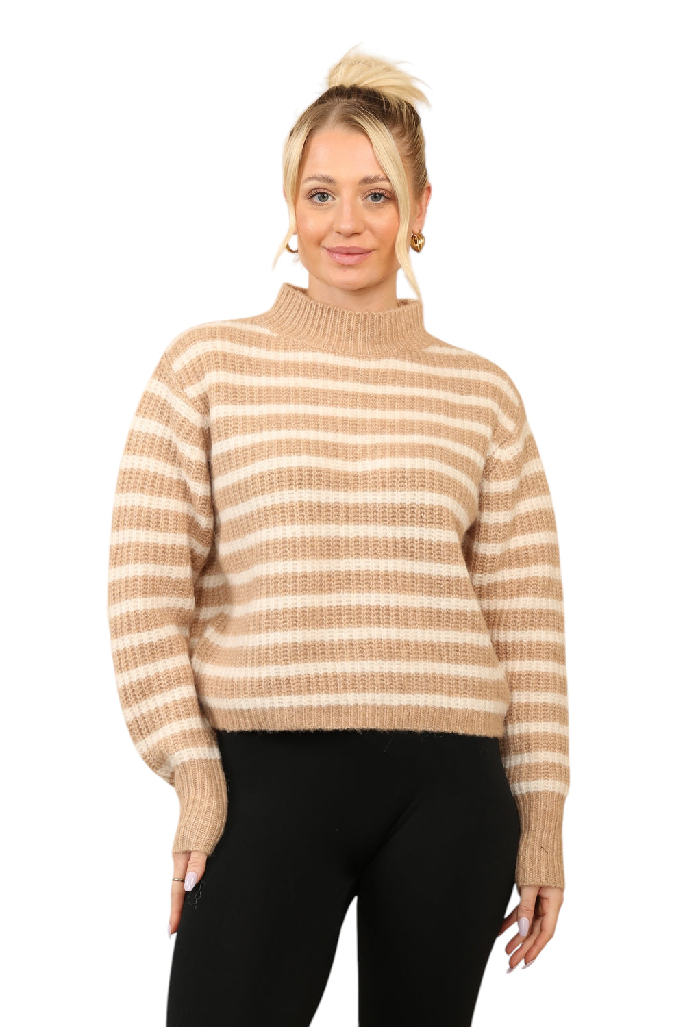 Cosy Striped Jumper with Mock Neck – Soft Acrylic Knit Main image