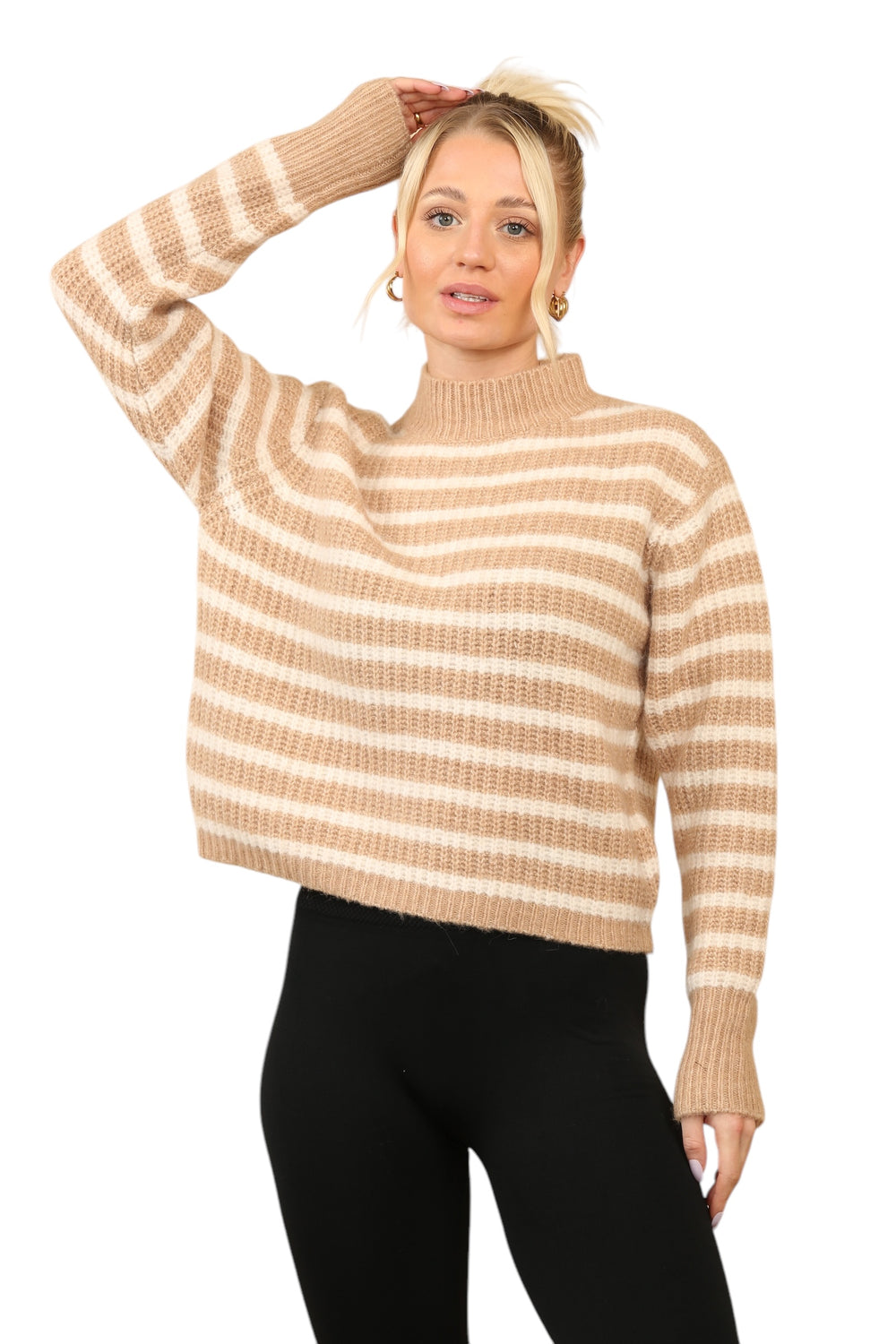 Cosy Striped Jumper with Mock Neck – Soft Acrylic Knit Secondary image