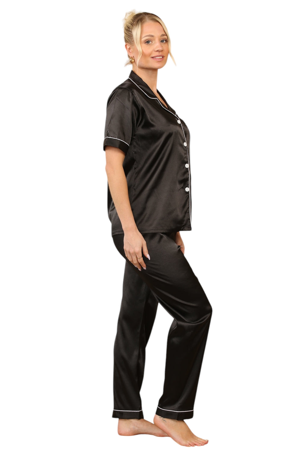 Black satin Pj set with Pockets