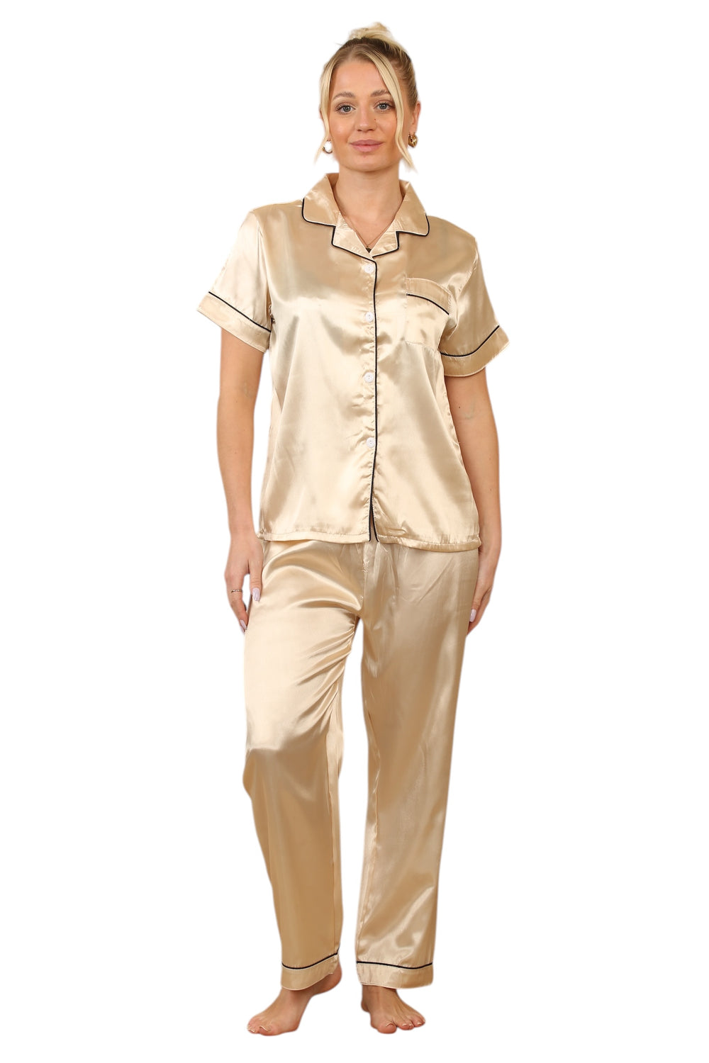 Champagne Satin Pajama Set – Elegant & Comfortable Sleepwear for Women Main image