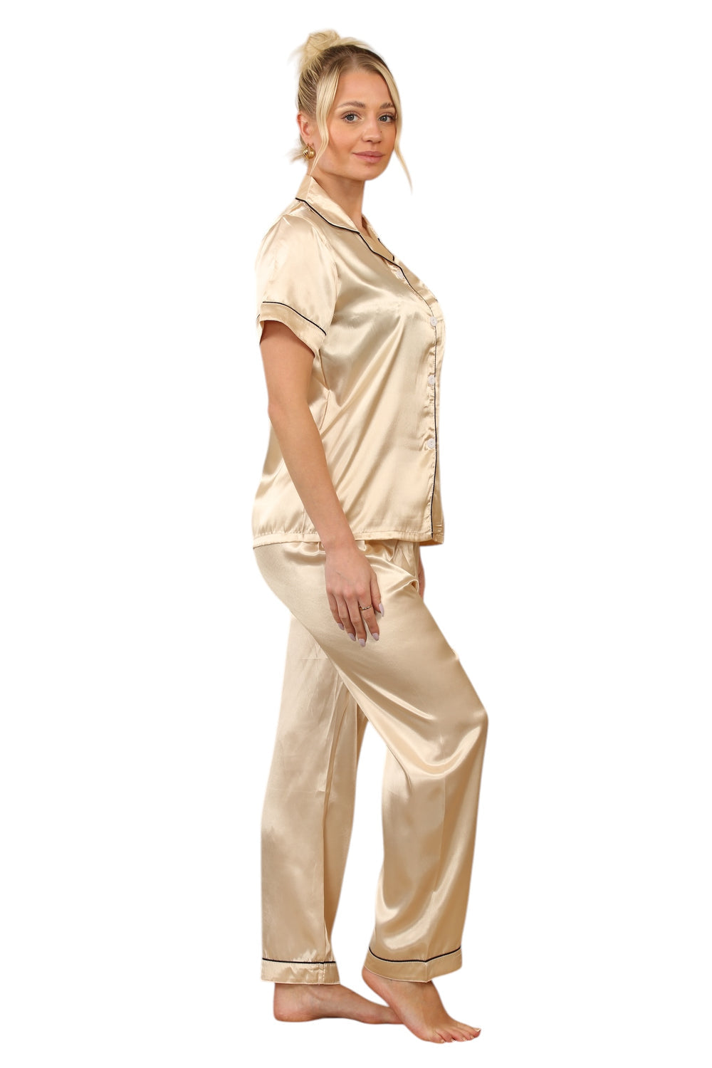 Champagne Satin Pajama Set – Elegant & Comfortable Sleepwear for Women