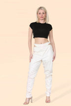 Women's Cut Out High Waist PU Biker Trousers - Sexy Leather Look Rider Pants with Elastic Waist, Modern Classic Vintage Streetwear - Elaina Fashion