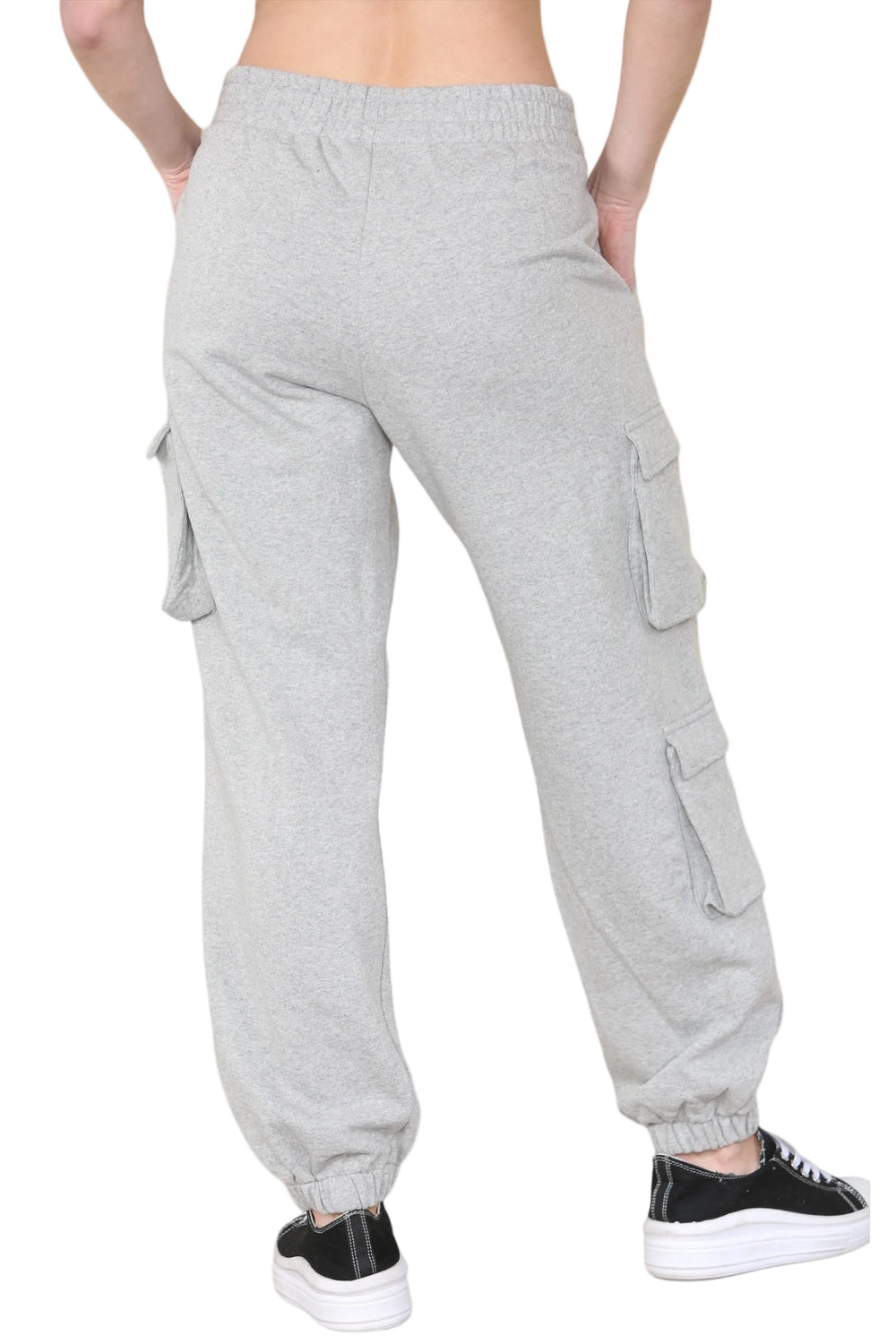 Women's Grey Combat Cargo Trousers - Loose Fit with Elasticated Ankles & Waistband, Pockets, Pull-On Joggers for Work, Casual, Sports, School, and Streetwear Bottoms Casual Pant