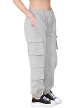 Women's Grey Combat Cargo Trousers - Loose Fit with Elasticated Ankles & Waistband, Pockets, Pull-On Joggers for Work, Casual, Sports, School, and Streetwear Bottoms Casual Pant