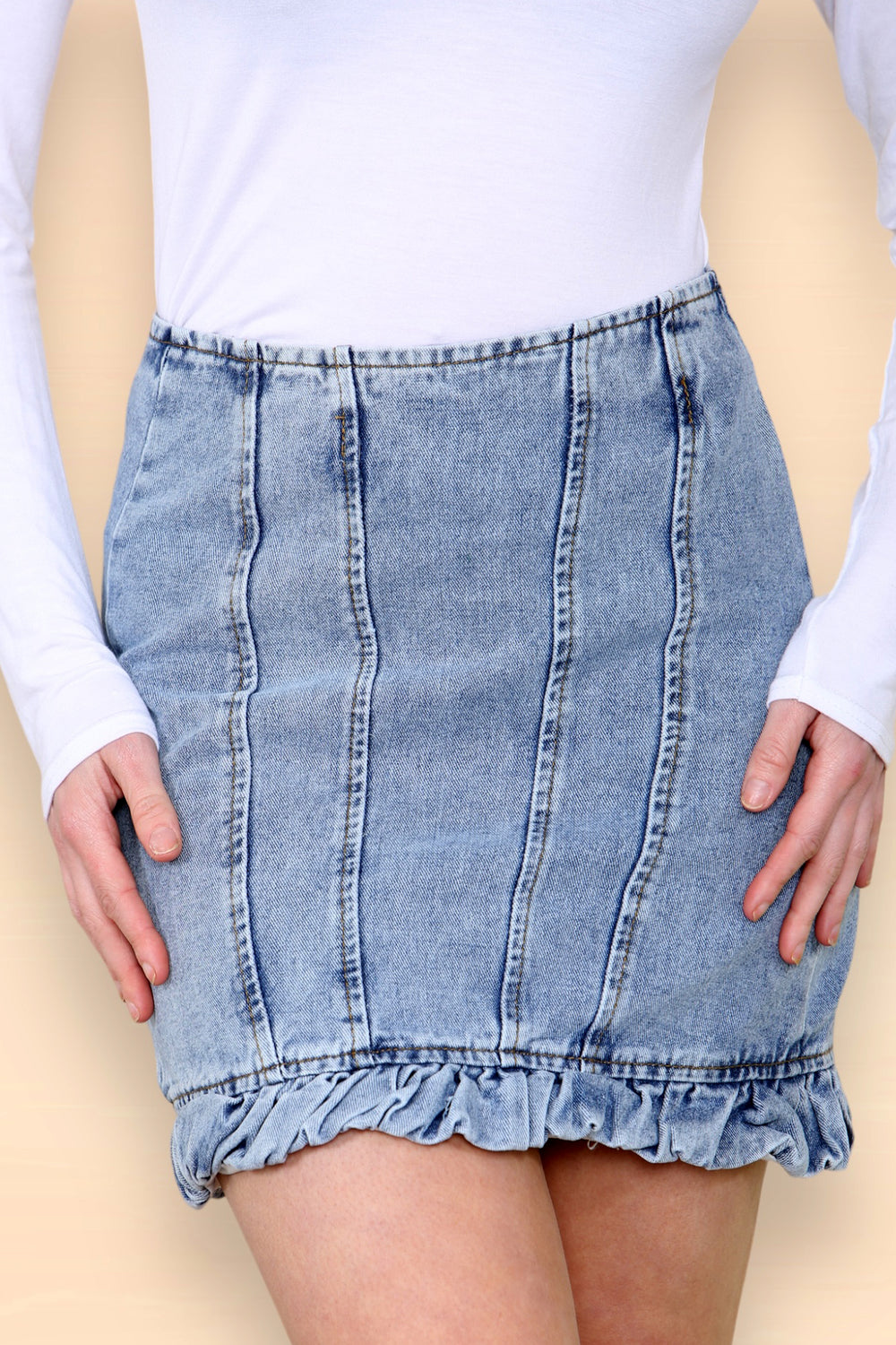 Light wash Seam Detail Denim Mini Skirt Secondary image