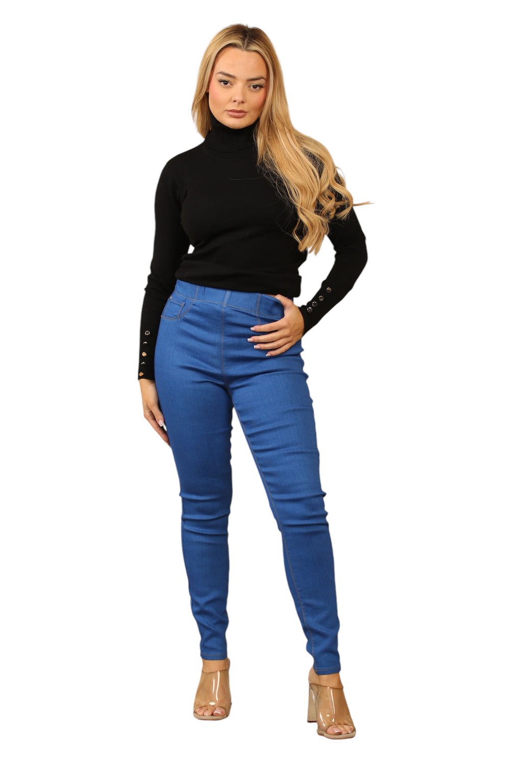 Women's High Waisted Skinny Fit Stretch Jeans Denim Jeggings with Elasticated Waist Main image