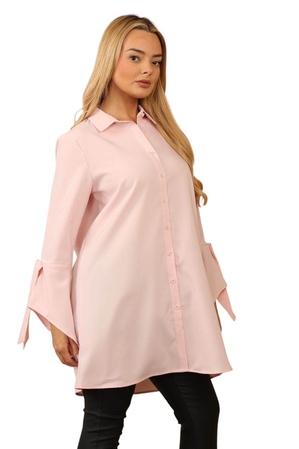 Baby Pink Tie Sleeve Shirt Dress