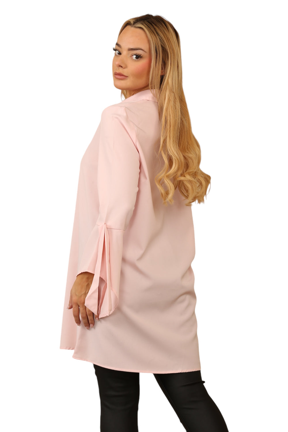 Baby Pink Tie Sleeve Shirt Dress