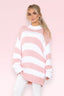 Women's Crew Round Neck Striped Oversized Sweater - Baggy Knitted Jumpers with Long Sleeves, Streetwear Casual Loose Fit Knit Top for Winter - Elaina Fashion