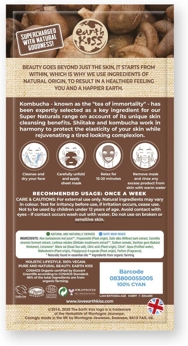 Earth Kiss Super Naturals Purifying Kombucha and Shiitake Sheet Mask to Protect the Elasticity of your Skin and Rejuvenate a Tired Looking Complexion Secondary image
