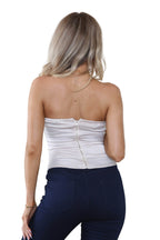 Women's Beige Satin Sleeveless Corset Wrap Tube Push-Up Pad less Tight Cami Vest Bustier Off-Shoulder Crop Top Club Summer Outerwear Blouse - Elaina Fashion
