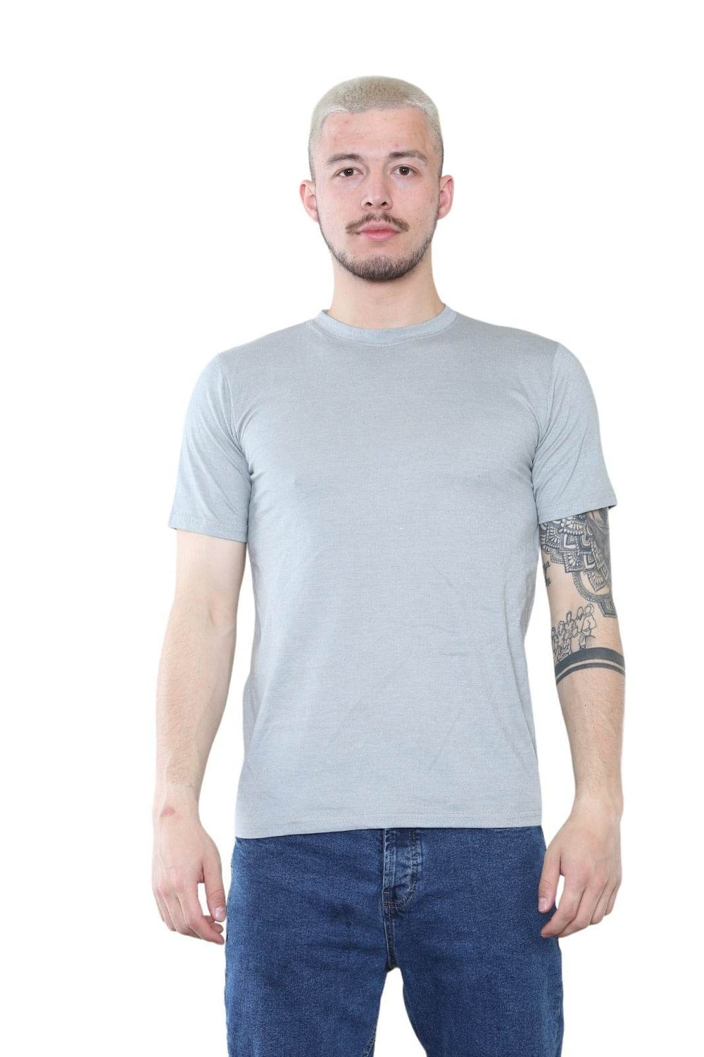 Elaina Fashion Grey Crew Neck T-Shirt – Minimalist Style for Everyday Wear Main image