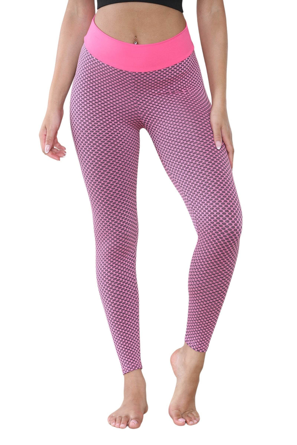 Elaina Fashion Women's Black & Pink High Elastic Waist 3D Bubble Print Ruched Scrunch Butt Lift Slim Fit Yoga Leggings Gym Yoga Tummy Control Workout Fitness Activewear - Elaina Fashion