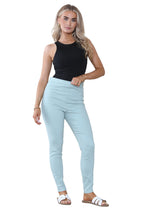 Women's Mocha, Pink, Light Mint, Navy High Waisted Skinny Fit Stretch Denim Jeggings with Elasticated Waist - Smart Casual Summer Fashion Trousers Leggings