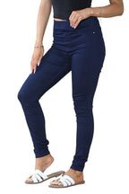 Women's Mocha, Pink, Light Mint, Navy High Waisted Skinny Fit Stretch Denim Jeggings with Elasticated Waist - Smart Casual Summer Fashion Trousers Leggings