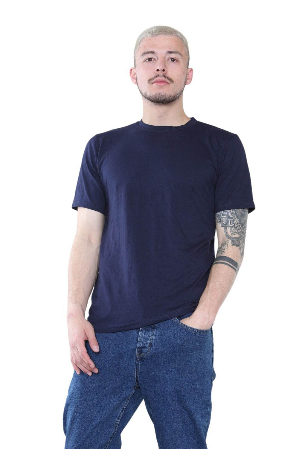 Elaina Fashion Navy Crew Neck T-Shirt – Minimalist Style for Everyday Wear
