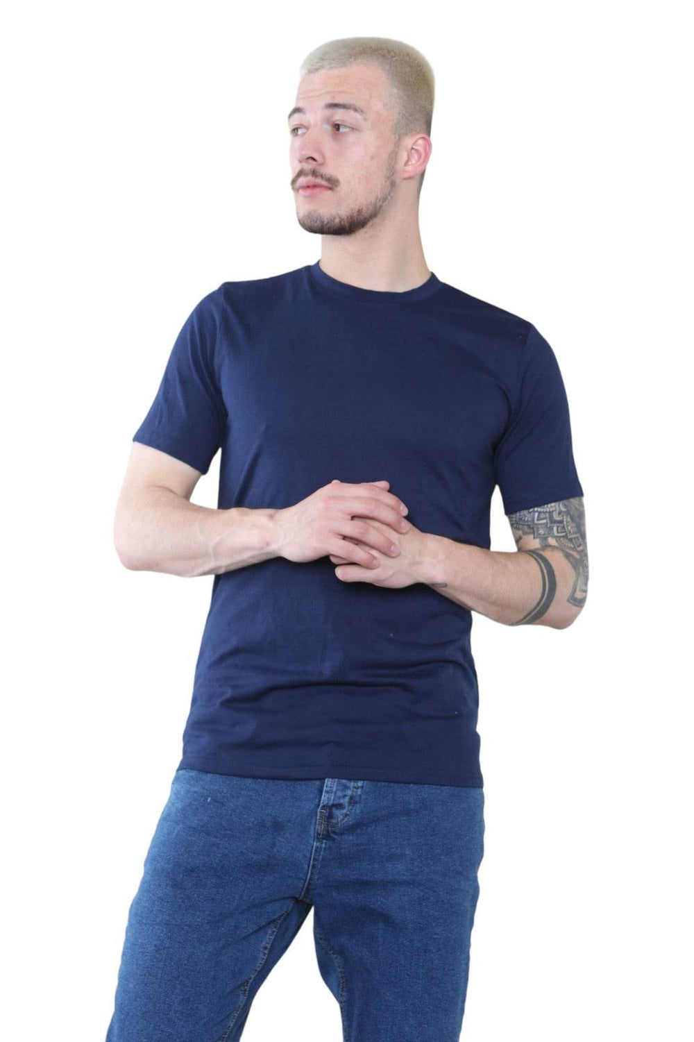 Elaina Fashion Navy Crew Neck T-Shirt – Minimalist Style for Everyday Wear
