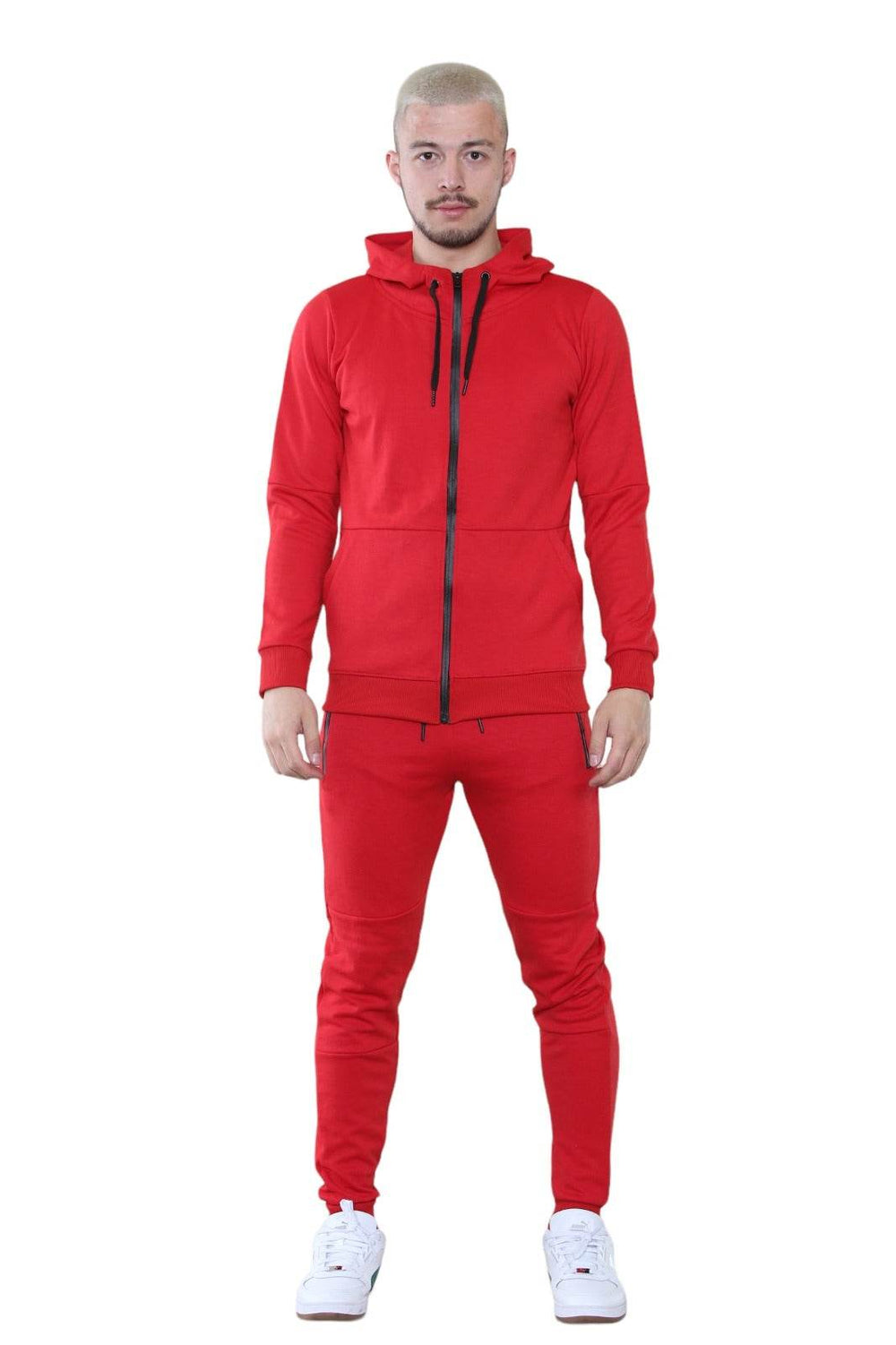 Men's Full-Zip Red Tracksuit Set - Athletic Style and All-Day Comfort