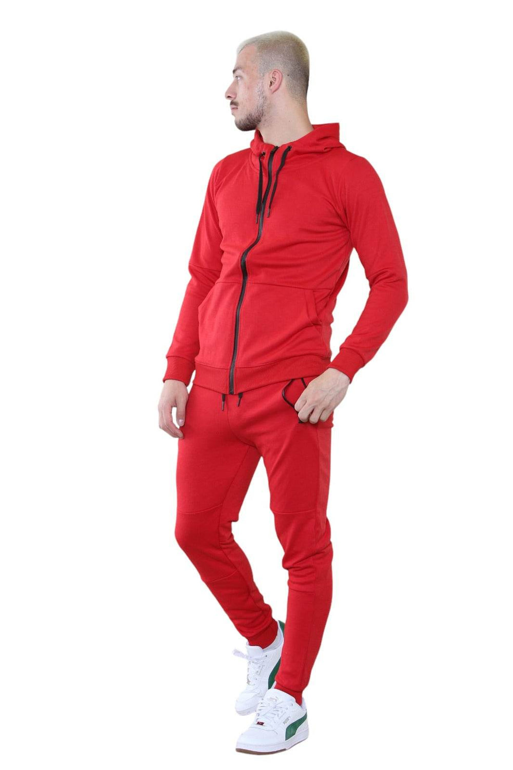 Men's Full-Zip Red Tracksuit Set - Athletic Style and All-Day Comfort