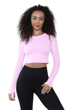 Elaina Fashion Women's Round Neck Tie-Dye Rib Seamless Slim Fit Long Sleeve Fitness Midriff, Thumb Hole Casual Sports Yoga Gym Workout Crop Top Activewear Sportswear