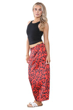 Women’s Brown & Red High Waist Maxi Draped Skirt Summer Long Flared A-Line Slit Wrap Midi Stretch Leopard Animal Print Elegant Summer Streetwear Beach Vacation Outfit - Elaina Fashion