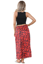 Women’s Brown & Red High Waist Maxi Draped Skirt Summer Long Flared A-Line Slit Wrap Midi Stretch Leopard Animal Print Elegant Summer Streetwear Beach Vacation Outfit - Elaina Fashion