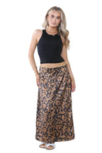 Women’s Brown & Red High Waist Maxi Draped Skirt Summer Long Flared A-Line Slit Wrap Midi Stretch Leopard Animal Print Elegant Summer Streetwear Beach Vacation Outfit - Elaina Fashion