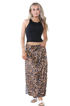 Women’s Brown & Red High Waist Maxi Draped Skirt Summer Long Flared A-Line Slit Wrap Midi Stretch Leopard Animal Print Elegant Summer Streetwear Beach Vacation Outfit - Elaina Fashion