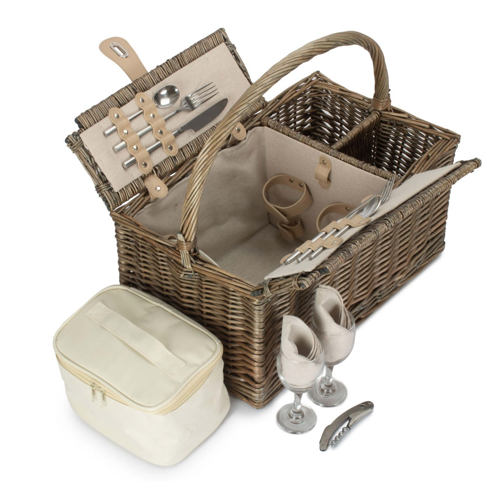 Deluxe Retro Double Lidded Wicker Fitted Picnic Basket Secondary image