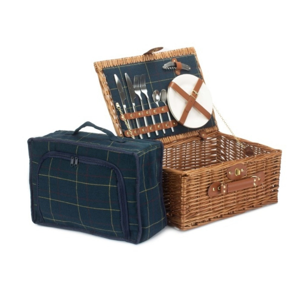 Blue Tweed Fitted Wicker Picnic Basket Secondary image