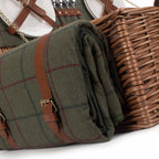 Green Tweed Fitted Wicker Picnic Basket