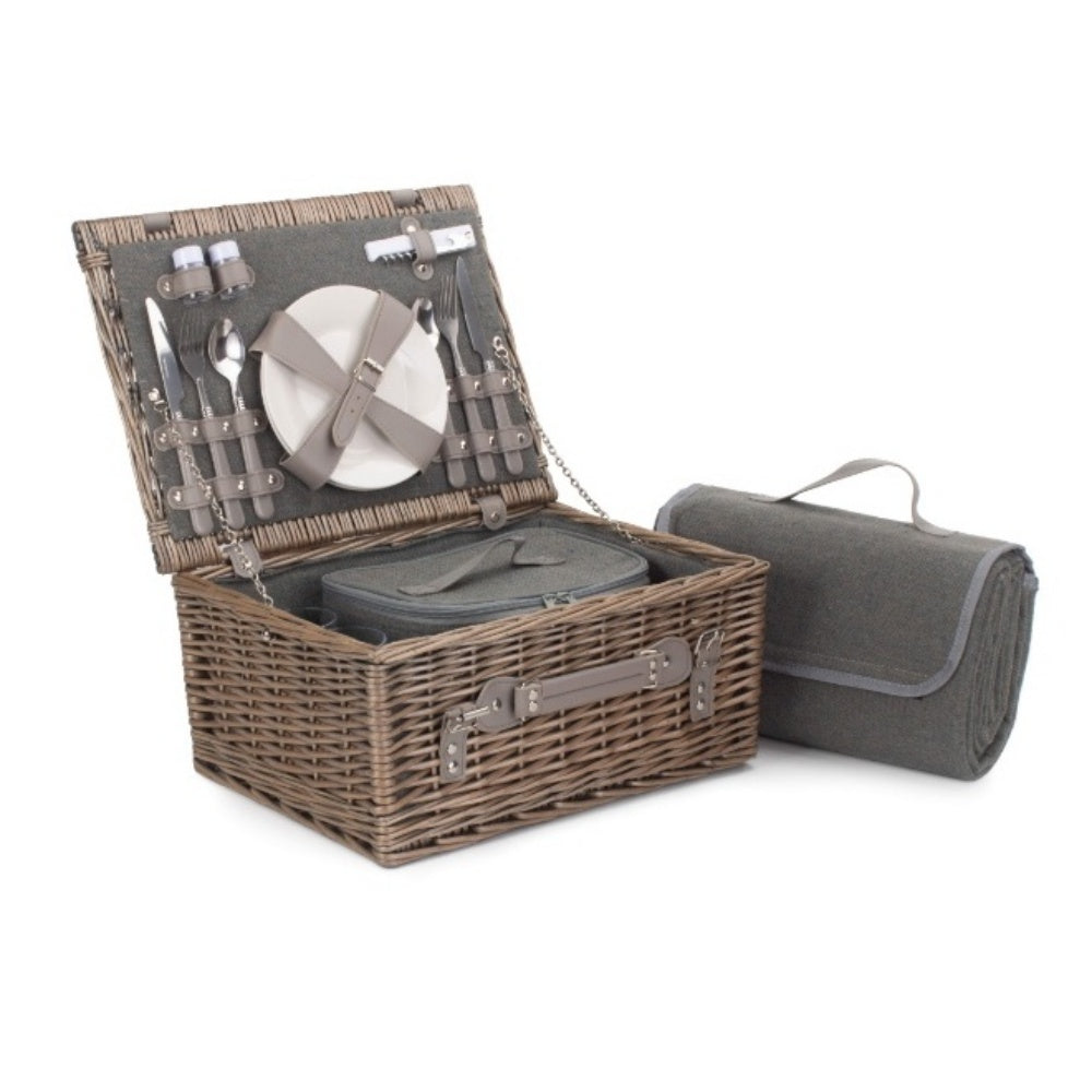 Grey Tweed Wicker Fitted Picnic Basket Main image