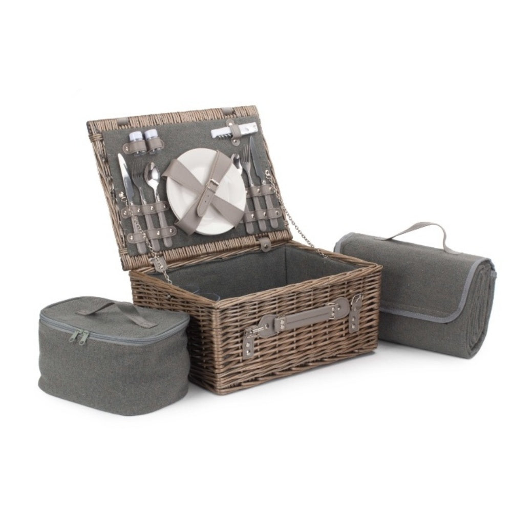 Grey Tweed Wicker Fitted Picnic Basket Secondary image