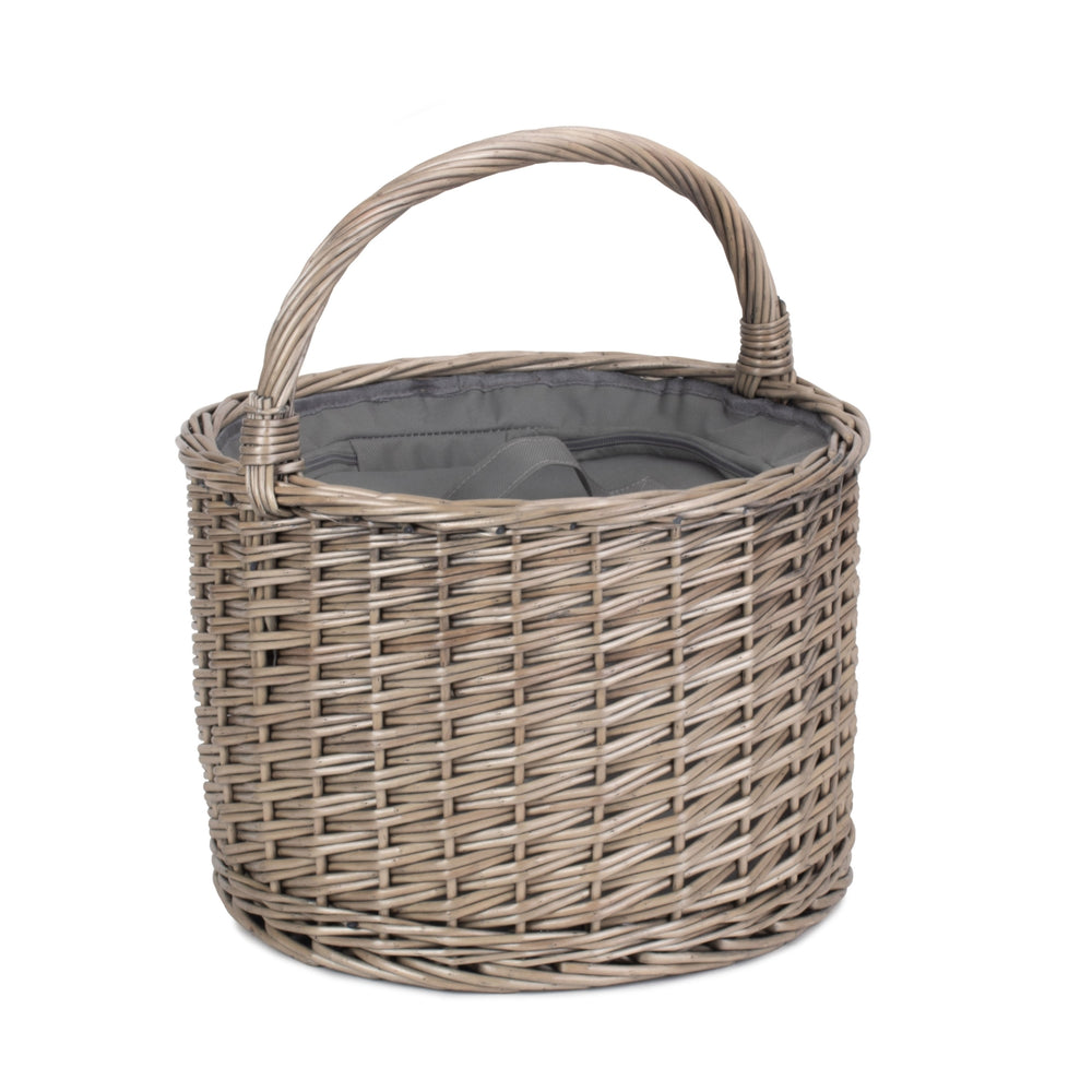 Red Hamper Wicker Round Grey Chiller Picnic Basket