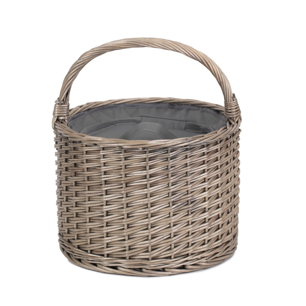 Red Hamper Wicker Round Grey Chiller Picnic Basket