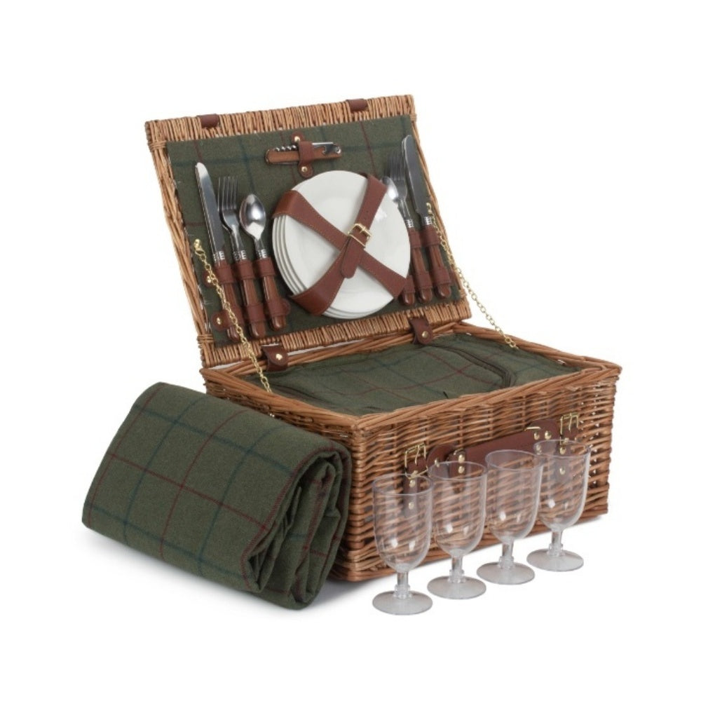 4 Person Green Tweed Classic Fitted Picnic Basket Main image