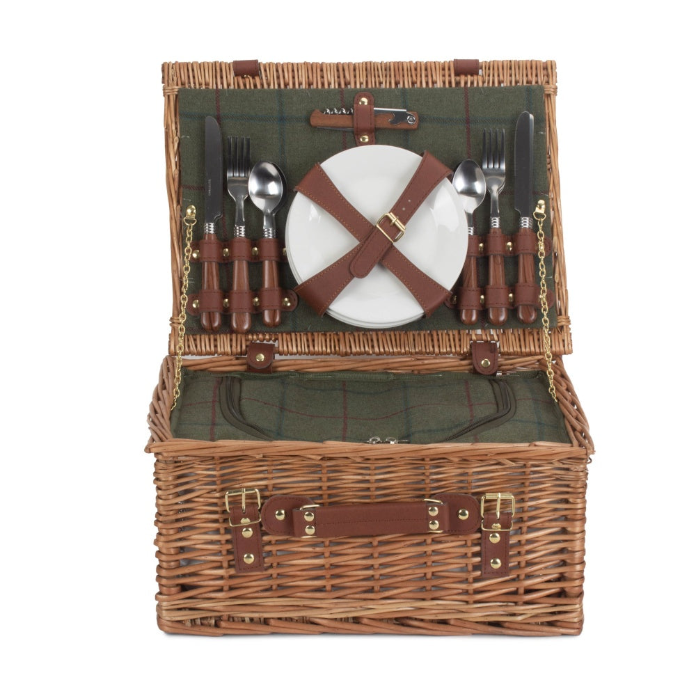 4 Person Green Tweed Classic Fitted Picnic Basket Secondary image