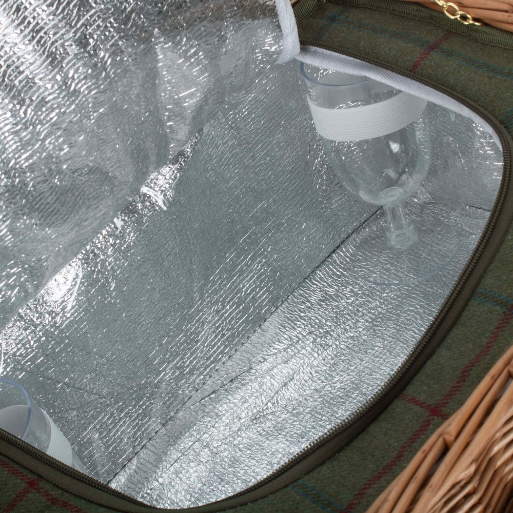 4 Person Green Tweed Classic Fitted Picnic Basket