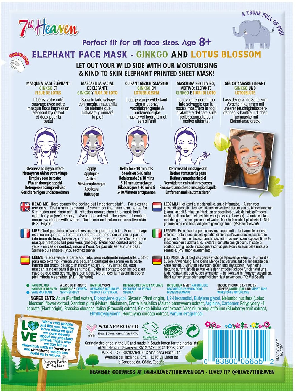 7th Heaven Face Food Born Free Elephant Sheet Mask enriched with Ginkgo and Lotus Blossom to Chill out, Moisturise and Calk your Skin Secondary image