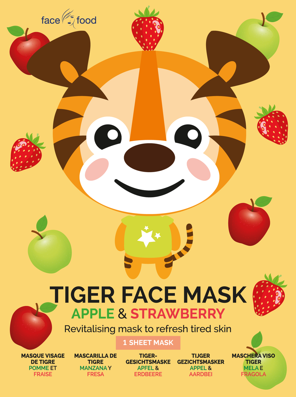7th Heaven Face Food Tiger Sheet Face Mask Apple And Strawberry Revitalising Mask To Refresh Tired Skin Main image