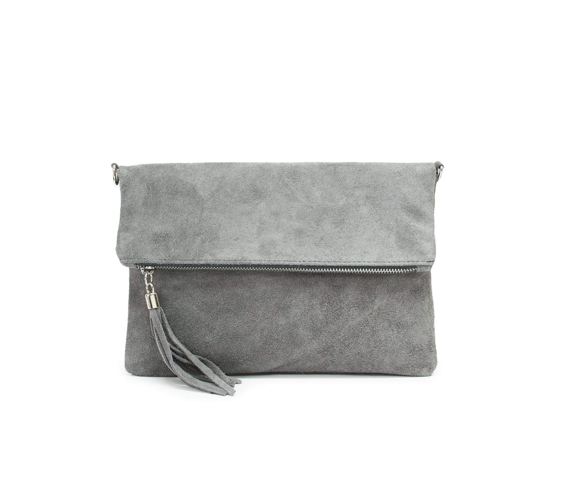 Italian Designer Foldover Soft Suede Leather Clutch -Eleganza Light Grey Main image